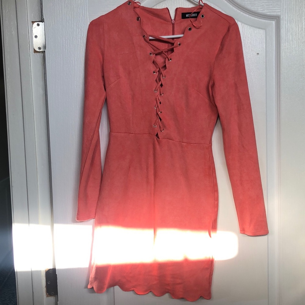 Coral pink suede dress